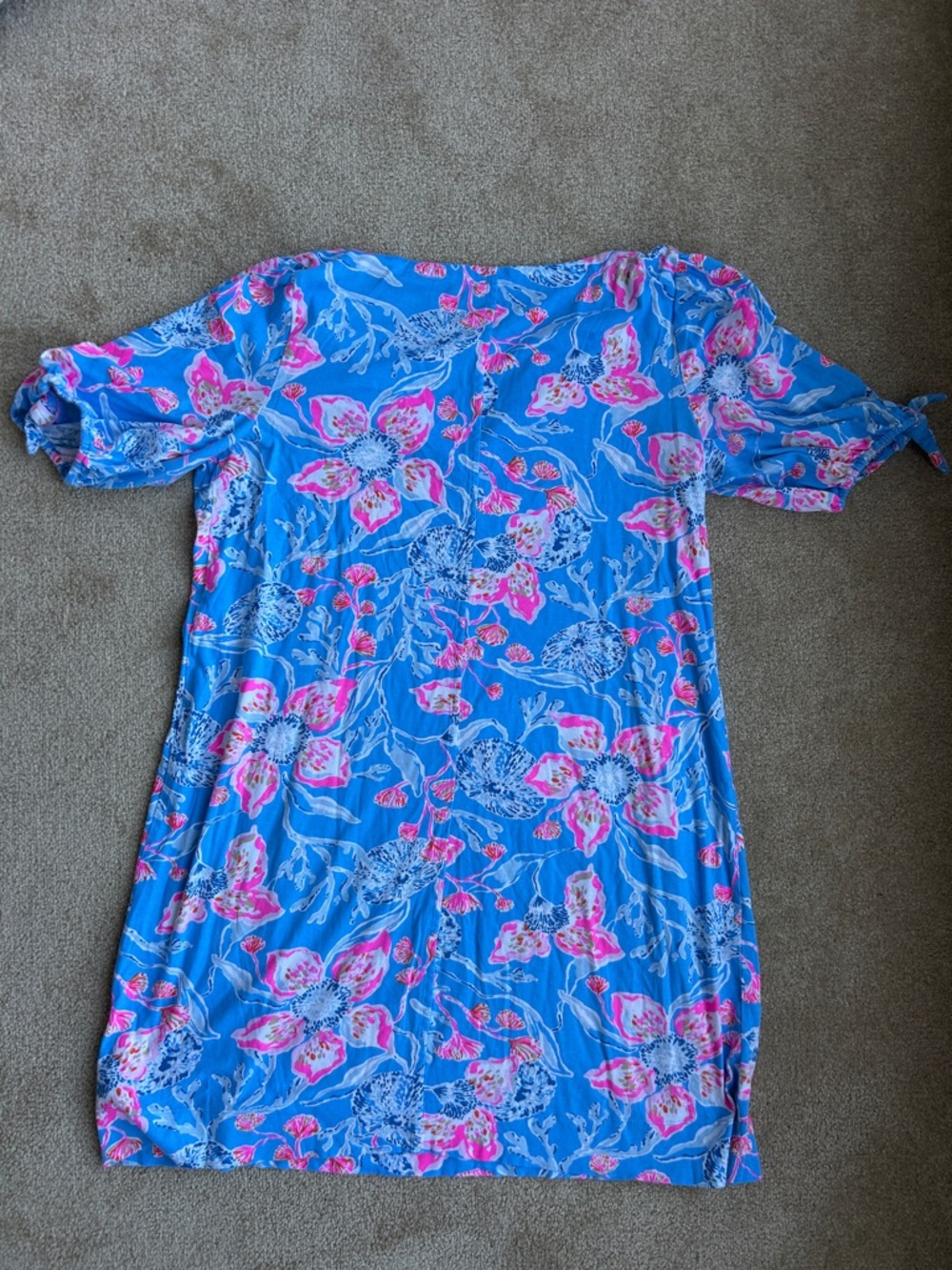 Lilly Pulitzer Easley Short Sleeve Tee shirt Dress blue pink floral dress sz XL - Picture 3 of 5